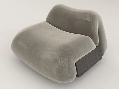 Modern Gray Single Seater Sofa With Soft Fabric Rounded Design Dark Wooden Base 3d model