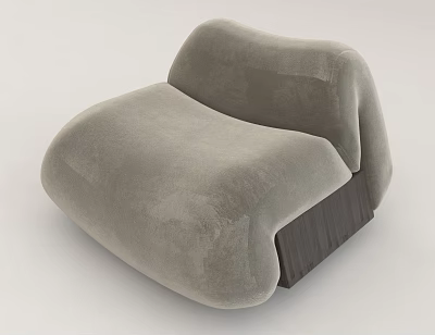 Modern Gray Single Seater Sofa With Soft Fabric Rounded Design Dark Wooden Base 3d model