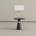 Modern Side Table With Round Black Top Conical Dark Gray Base And Marble Base Lamp 3d model