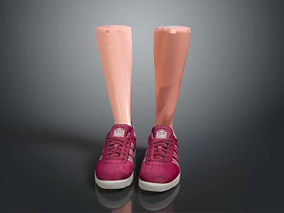 Pink Athletic Sneakers With White Stripes Laces And White Soles On Prosthetic Legs 3d model