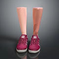 Pink Athletic Sneakers With White Stripes Laces And White Soles On Prosthetic Legs
