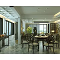 Elegant Living and Dining Room Interior With Marble Floor Sofa Coffee Table And Decorative Painting