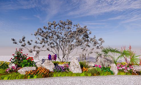 Modern Shrub Landscape Stone Flower Mirror Plant Group Flower Grass Landscape Shrubs 3d model