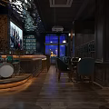 Modern Bar Interior Design With Wooden Counter Seating And Ambient Lighting