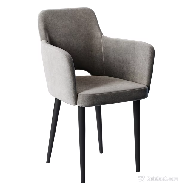 Modern Light Grey Fabric Upholstered Leisure Chair With Cozy Armrests And Sleek Black Metal Legs 3d model 