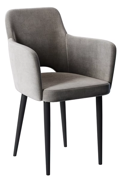 Modern Light Grey Fabric Upholstered Leisure Chair With Cozy Armrests And Sleek Black Metal Legs 3d model