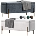 Modern Blue and White Ottoman Bench with Metallic Legs Blanket and Multi Color Cushions
