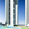 Garden Landscape Design Surrounding High Rise Residential Towers With Water Features And Green Lawns