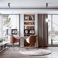 Modern Study Room Interior Design With Wooden Desk Comfortable Chair Bookshelf And Large Window