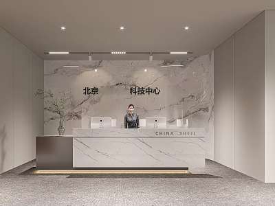 Modern Front Desk Reception Area With Marble Counter In Beijing Tech Center 3d model