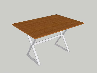 Sturdy Modern Wooden Table Featuring White Metal Legs and Simple Design 3d model