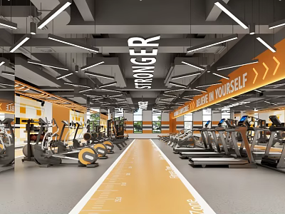 Modern Fitness Gym Interior With Treadmills And Strength Training Equipment For Workout 3d model