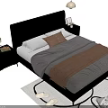 Modern Double Bed Interior With Beige Headboard Grey Bedspread Bedside Table And Hanging Lamp 3d model