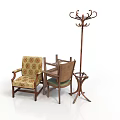 Classic Patterned Single Sofa with Wooden Side Table and Coat Rack for Living Room
