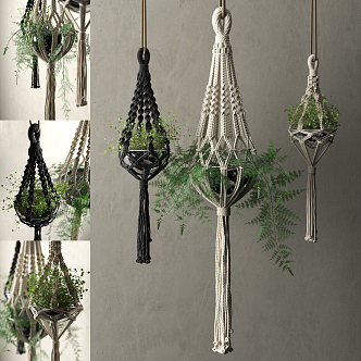 Nordic Hanging Basket Woven Hanging Basket Green Plant Potted Plant 3d model