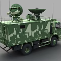 Military Camouflage Functional Vehicle with Roof Mounted Satellite Dishes and Equipment