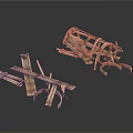 Old Fashioned Wooden Household Items With Intricate Crossed Strips And Curved Parts