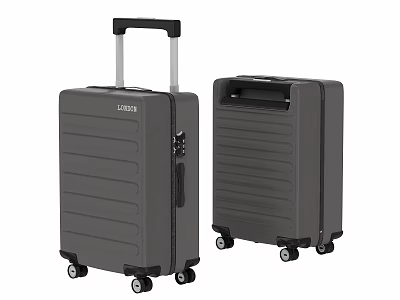 Two Gray Suitcases Featuring Telescopic Handle Wheels And Vertical Stripe Design 3d model