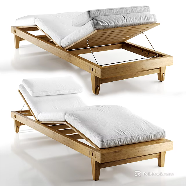 Outdoor Wooden Lounge Chair With White Cushions Adjustable Backrest And Sturdy Frame Design 3d model 