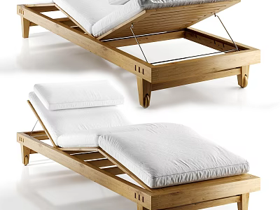 Outdoor Wooden Lounge Chair With White Cushions Adjustable Backrest And Sturdy Frame Design 3d model