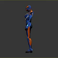 Game Movie Character In Blue Orange Armored Suit With Sci Fi Helmet Shoulder Armor Design