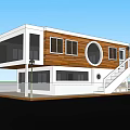 Modern Detached House with Wooden Panels Large Glass Windows Circular Window and Staircase Balcony