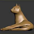 Golden Cat Statue with Metallic Finish in Reclining Pose and Reflection