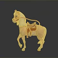Light Brown Toy Horse Figure With White Mane Tail And Orange Saddle Reins