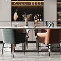 Modern Dining Table Set With Stylish Chairs And Glass Door Wine Cabinet Lighting