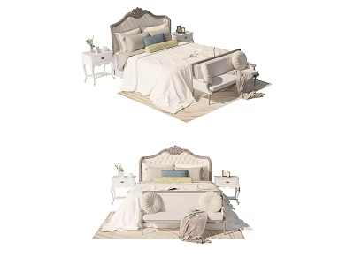 Elegant Double Bed Interior With Decorative Pillows Bedside Tables And Soft Blanket 3d model