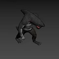 Muscular Shark Headed Game Movie Character With Open Mouth And Standing Pose