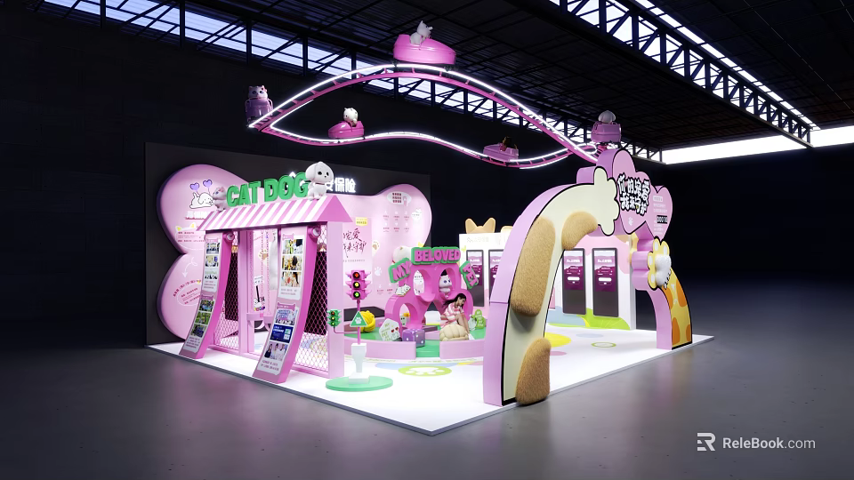 Pink Butterfly Shaped Art Installation With CHUBBY Text Ice Cream And Rainbow For Kids Exhibition 3d model 
