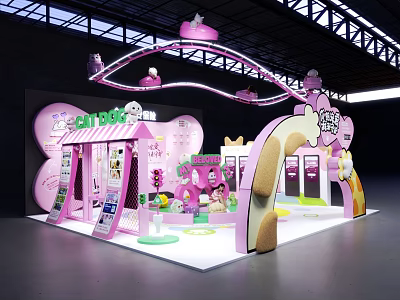 Pink Butterfly Shaped Art Installation With CHUBBY Text Ice Cream And Rainbow For Kids Exhibition 3d model