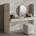 Minimalist Modern Dressing Table with Round Mirror Stool Drawers and Cosmetics 3d model