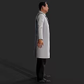 Man Wearing White Lab Coat Black Pants Tie With Arms Naturally Hanging Against Dark Background
