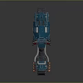 Blue Armored Motorcycle With Track Wheels Number 75 And Mechanical Details
