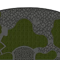 Landscape Design Featuring Curved Stone Path Green Lawn And Paved Areas
