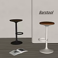 Modern Barstool For Kitchen Counter With Round Seat Metal Base Dark Gray And White