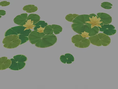 Beautiful Natural Scenery With Green Lotus Leaves And Yellow Flowers On Calm Water 3d model