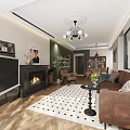 Cozy Retro Open Plan Dining And Living Room With Herringbone Wood Flooring And Leather Sofas