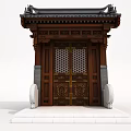 Traditional Chinese Building Facade With Wooden Structure Carved Decorations And Golden Patterned Double Doors