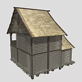 Rustic Log House Architecture With Thatch Roof Wooden Porch Ladder And Wheel Accents