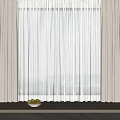 Elegant Beige Curtains With White Sheer Layer And Wooden Windowsill Fruit Bowl