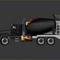 Concrete Mixer Truck With Flame Design Black Yellow Color Detailed Model