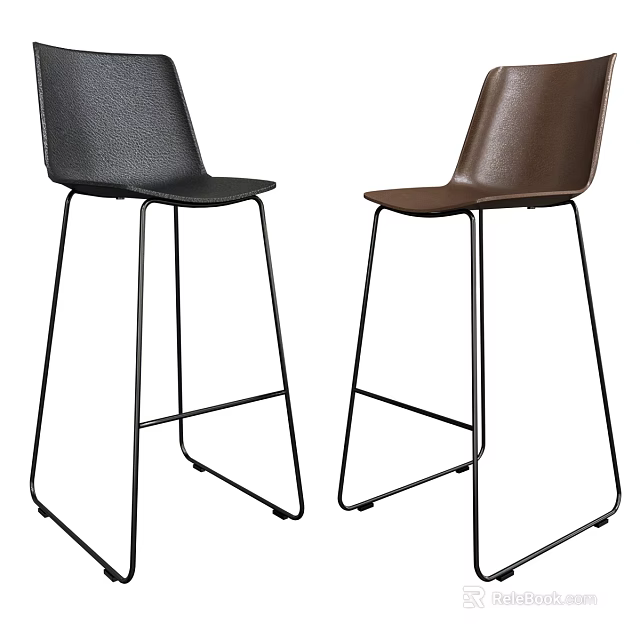 Modern Leather Bar Stools In Black And Brown With Sleek Metal Legs 3d model 