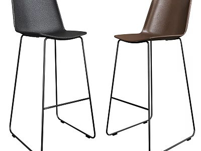 Modern Leather Bar Stools In Black And Brown With Sleek Metal Legs 3d model