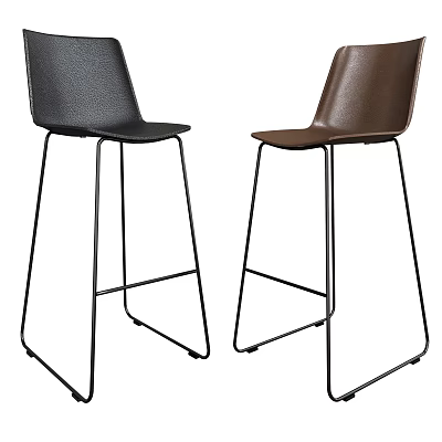 Modern Leather Bar Stools In Black And Brown With Sleek Metal Legs 3d model