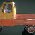 Yellow and Orange Tricycle Utility Vehicle with Cab and Cargo Bed