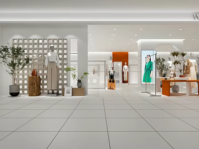 Elegant Modern Clothing Store Interior With Fashion Displays Mannequins And Shelves 3d model