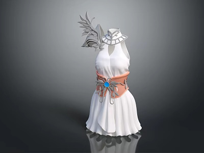 Stylish White Sleeveless Dress With Pink Decorative Belt And Silver Shoulder Accessory Design 3d model